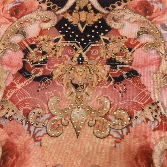 Vintage Y2K 90’s Baroque Floral Rhinestone Abstract Top Womens Medium Maximalist - Picture 4 of 8